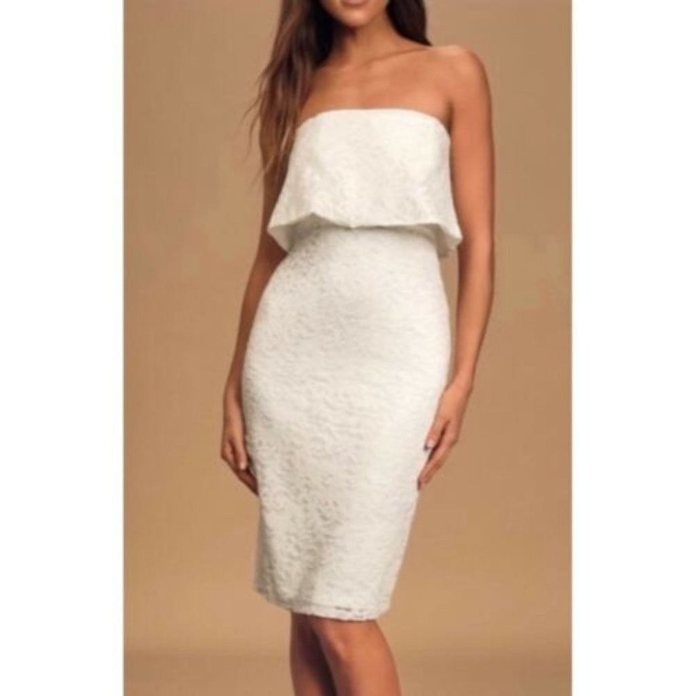 Lulus NWT "Let's Go Out Tonight" Midi Lace Overlay Dress Size L